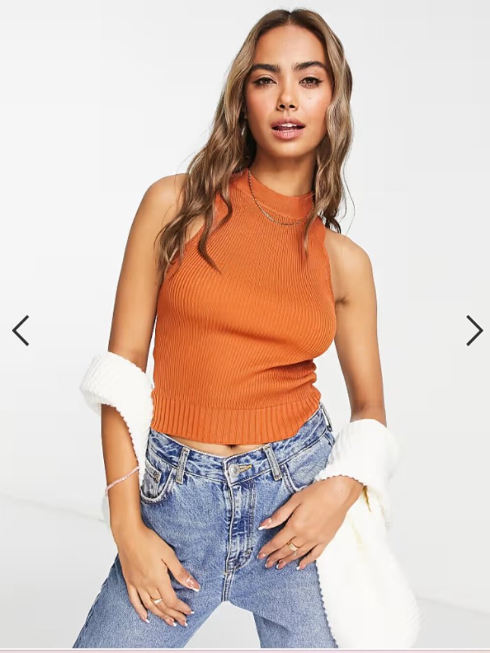 NWOT ASOS Knitted Ribbed Cutaway Tank Top in Burnt Orange/ Brown